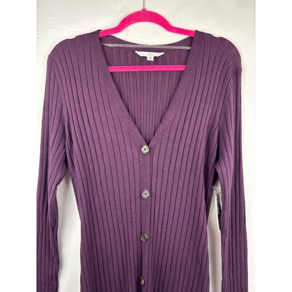Time And Tru Womens Ribbed Long Cardigan Sweater In Purple Pearl Size S (4-6) 79